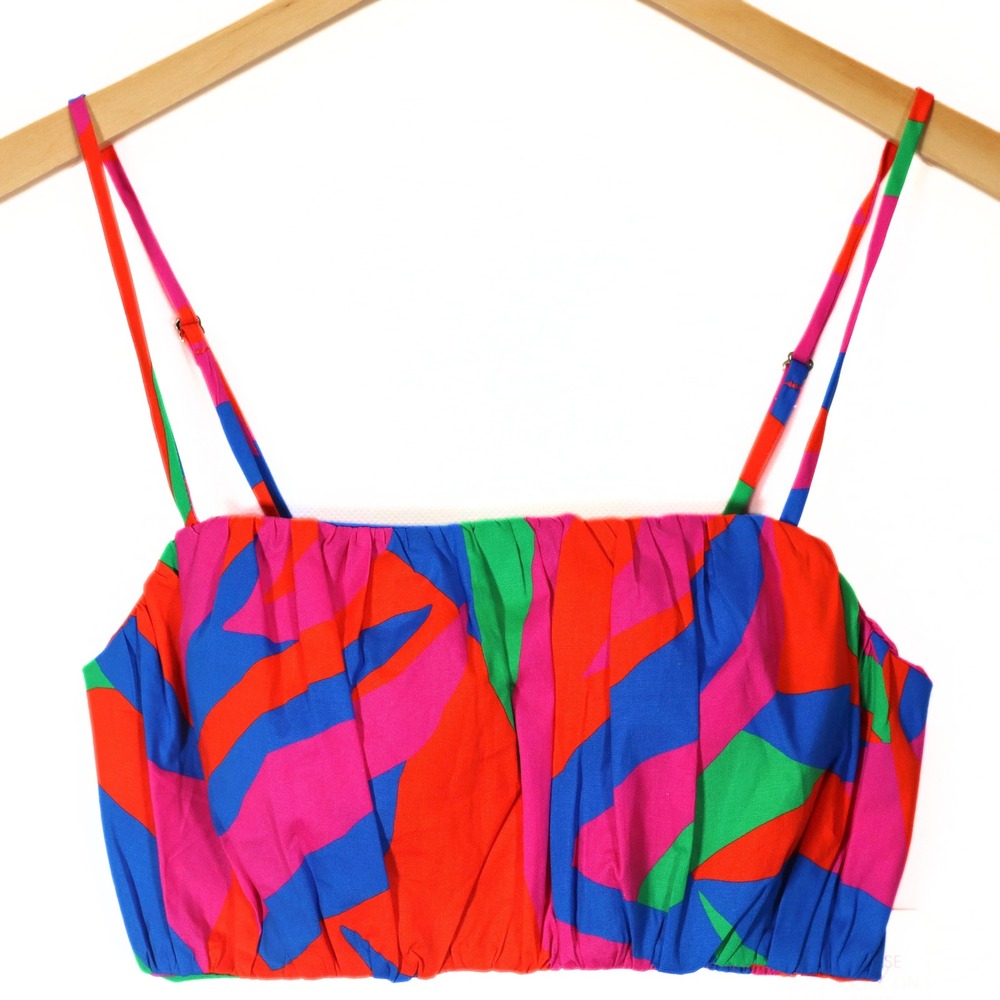 Show Me Your Mumu Crop Top Womens S NWT Multicolor Abstract Smocked Festival